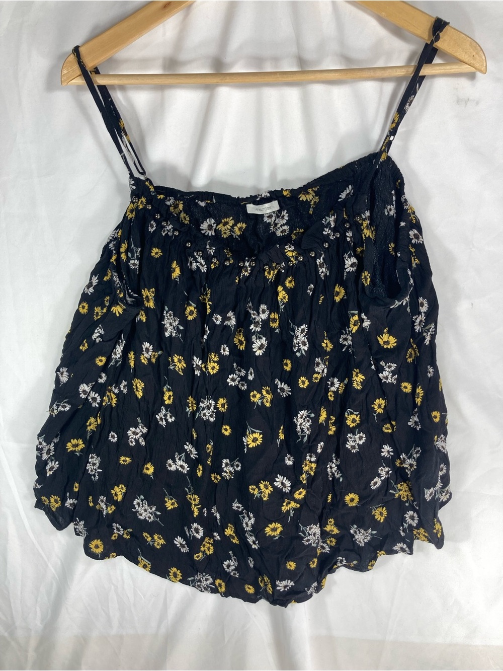 Maurices Black Floral Smocked Strap Tank with Yellow & White Flowers